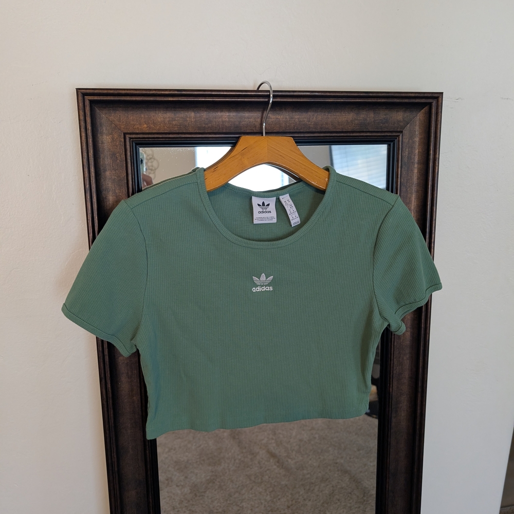 Adidas Sage Green Ribbed Crop Top